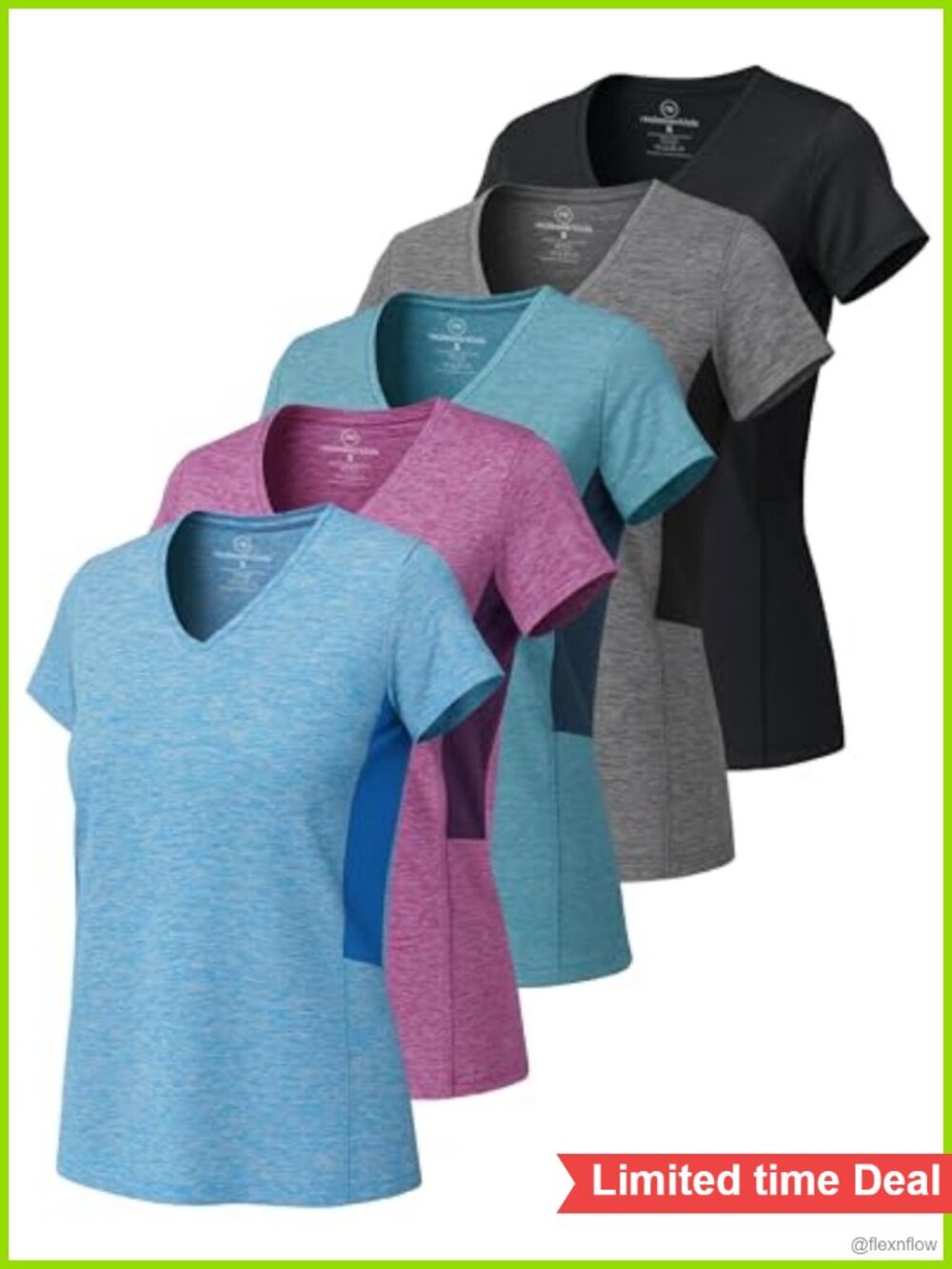 5 Pack Women's Dry-Fit V-Neck Short Sleeve Athletic T-Shirts Yoga
